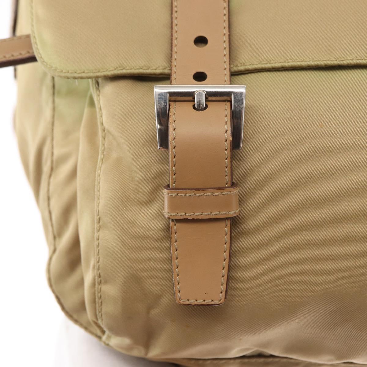 PRADA Shoulder Bag Nylon Beige Silver Auth ar13777
