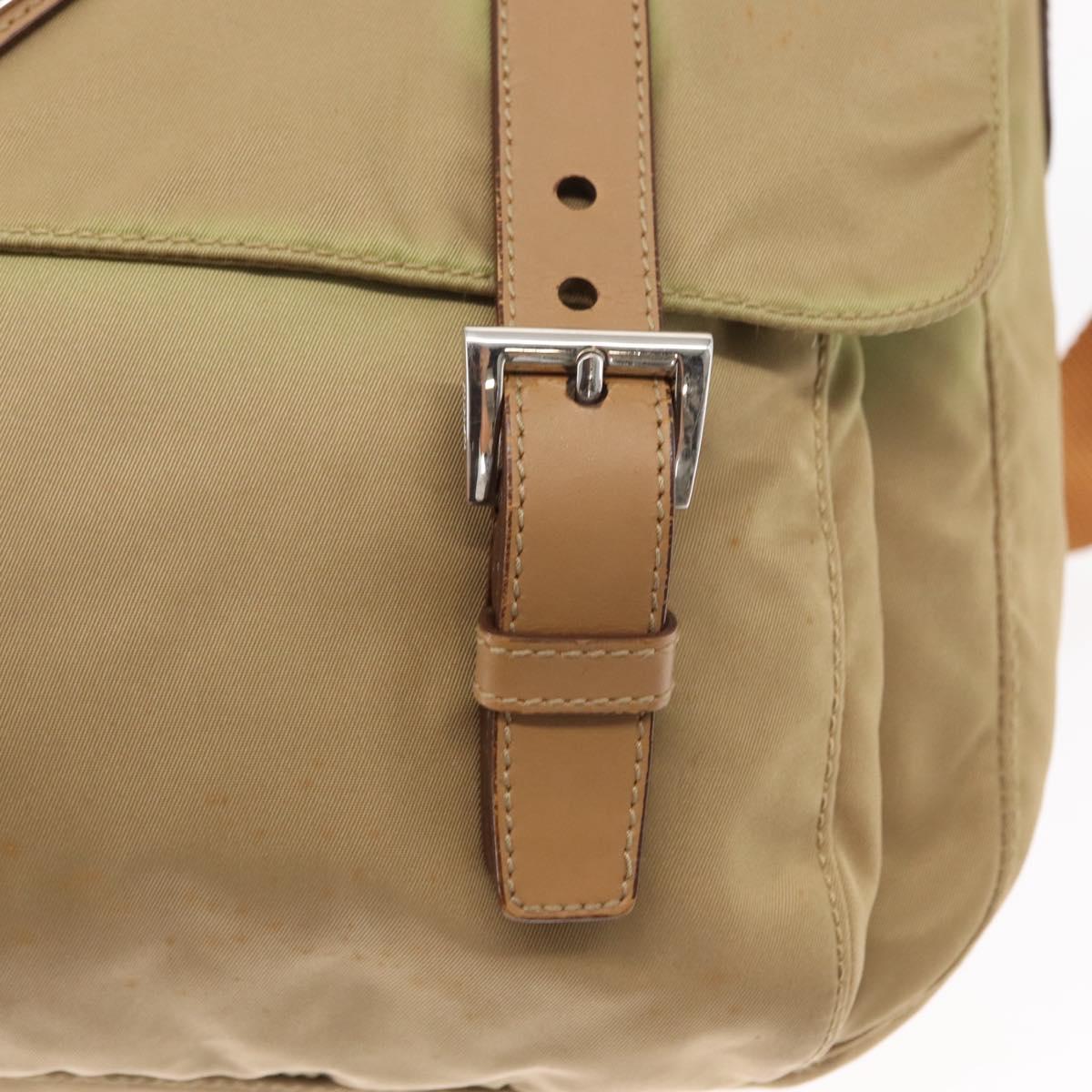 PRADA Shoulder Bag Nylon Beige Silver Auth ar13777