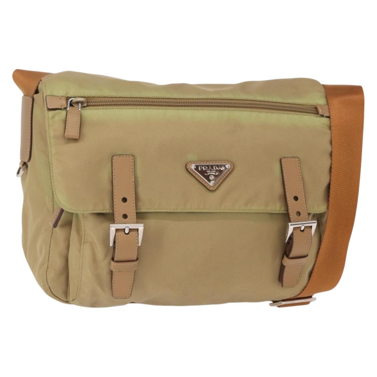 PRADA Shoulder Bag Nylon Beige Silver Auth ar13777