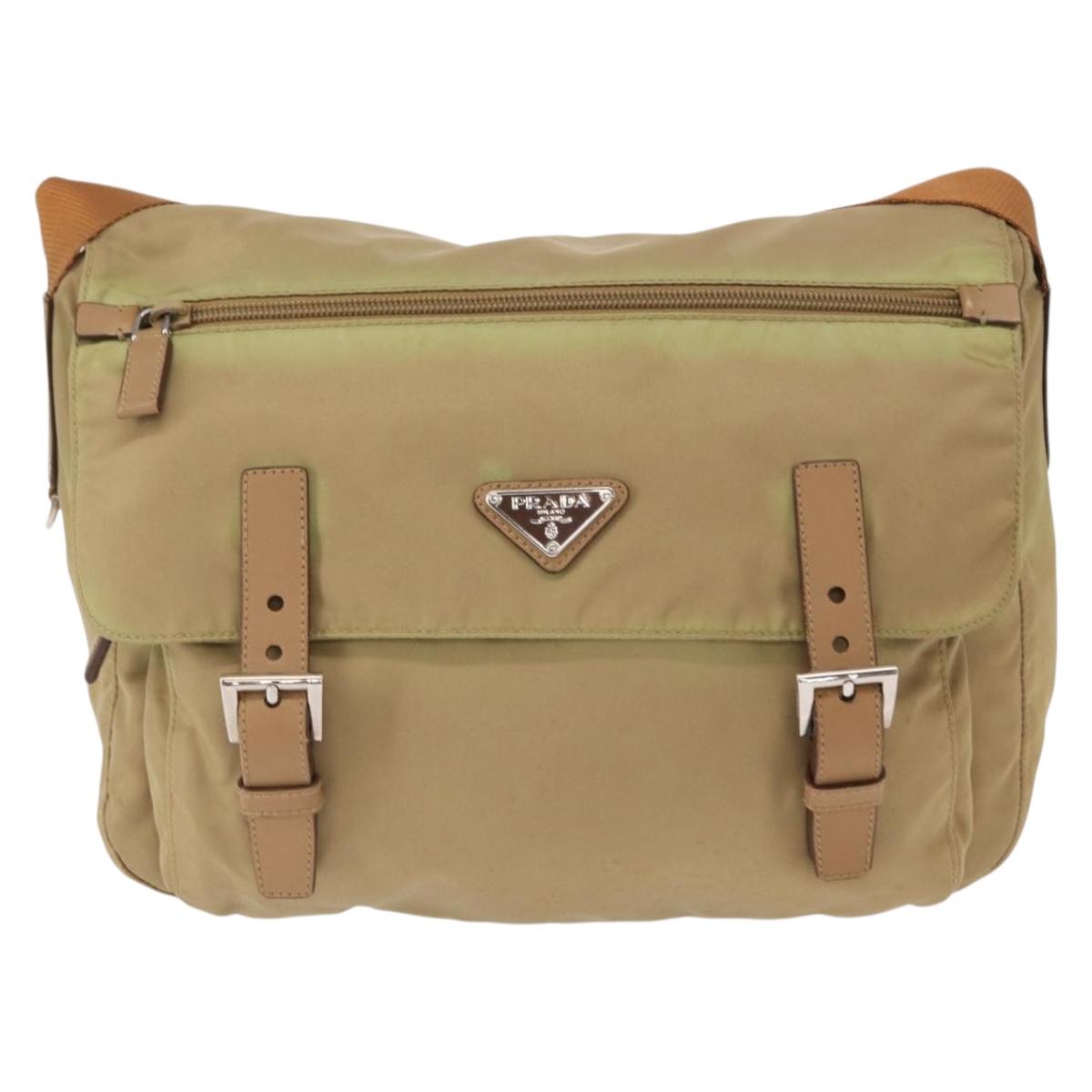 PRADA Shoulder Bag Nylon Beige Silver Auth ar13777