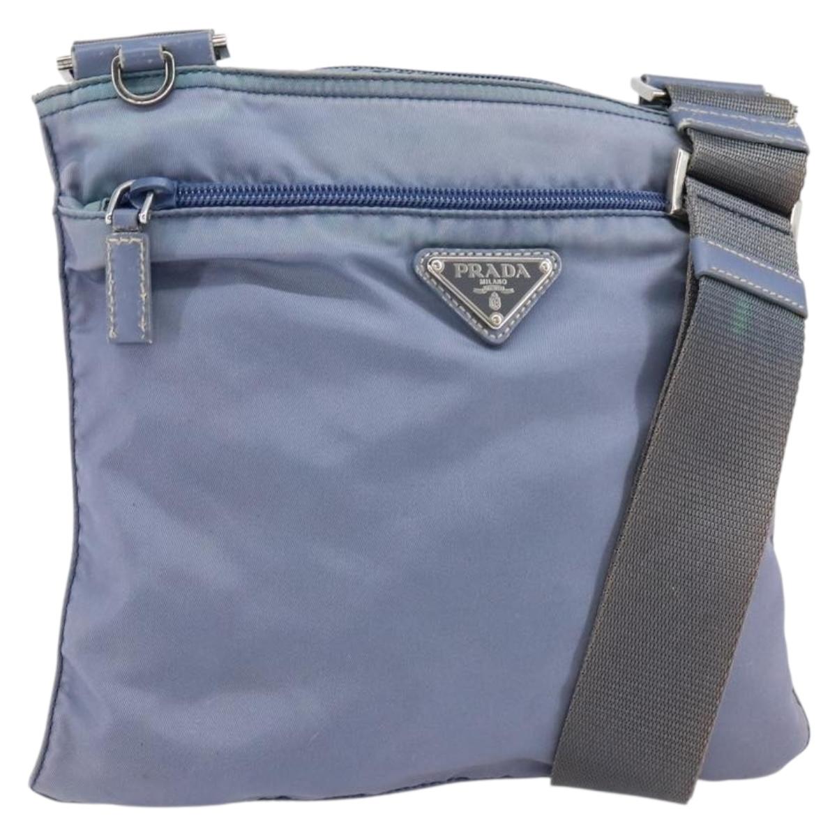 PRADA Shoulder Bag Nylon Light Blue Silver Auth ar13778