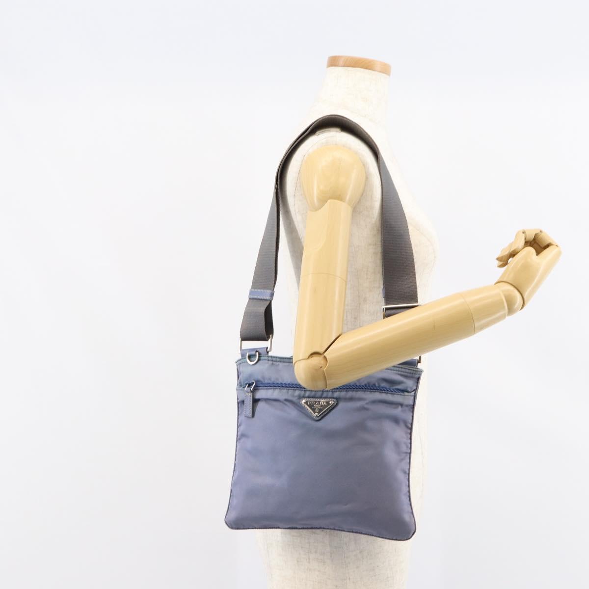 PRADA Shoulder Bag Nylon Light Blue Silver Auth ar13778
