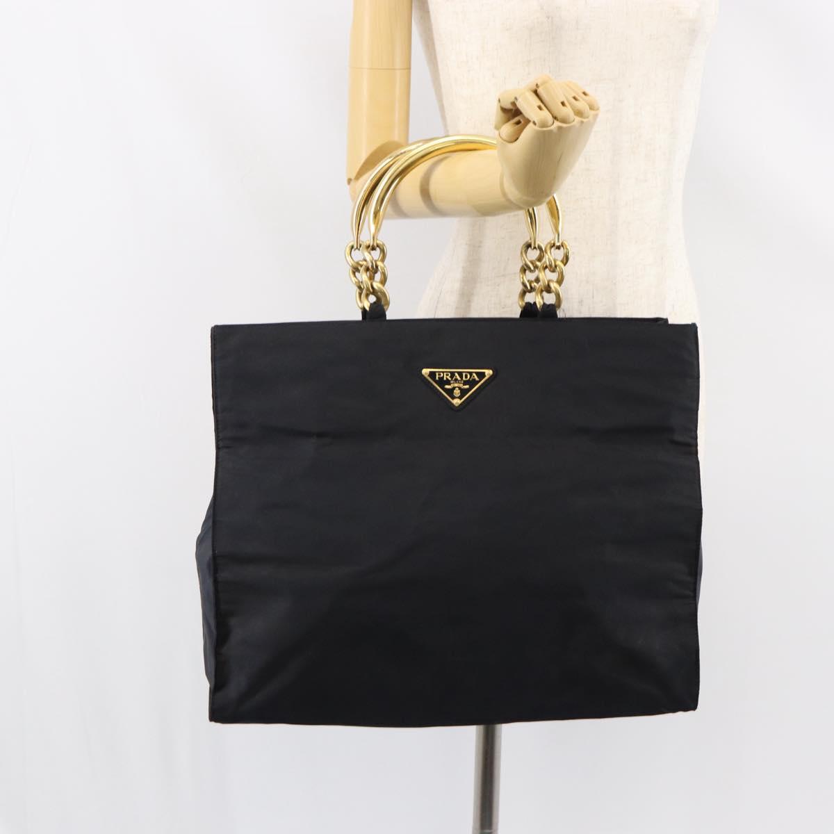 PRADA Hand Bag Nylon Black Gold Auth ar13780