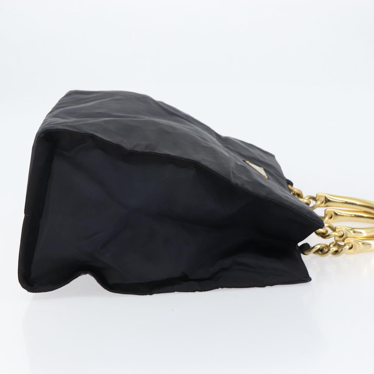 PRADA Hand Bag Nylon Black Gold Auth ar13780
