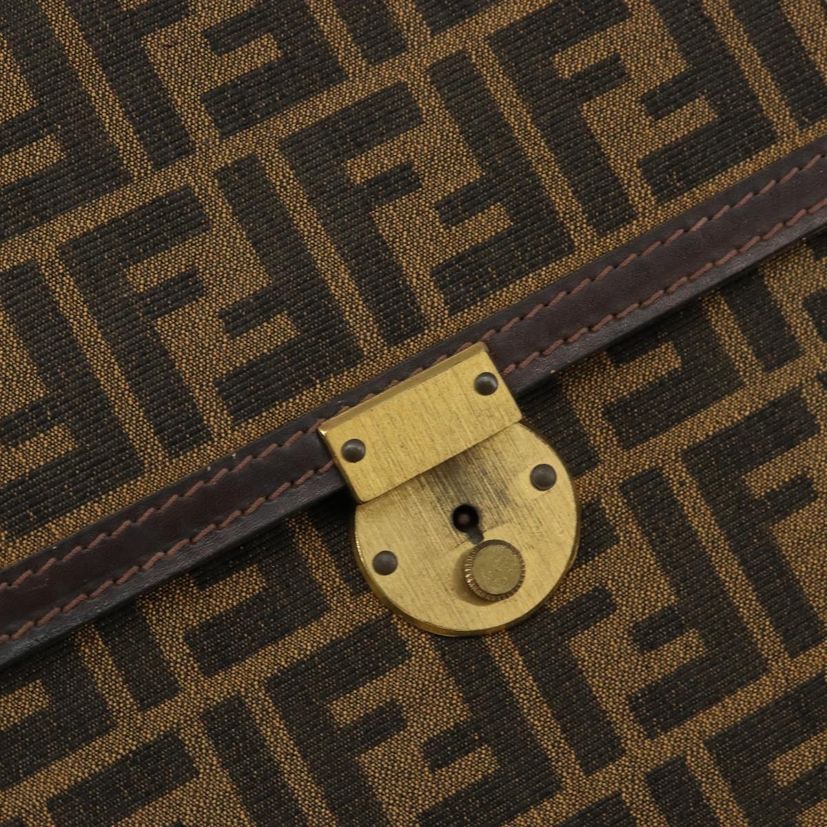 FENDI Zucca Canvas Shoulder Bag Black Brown Auth ar13781