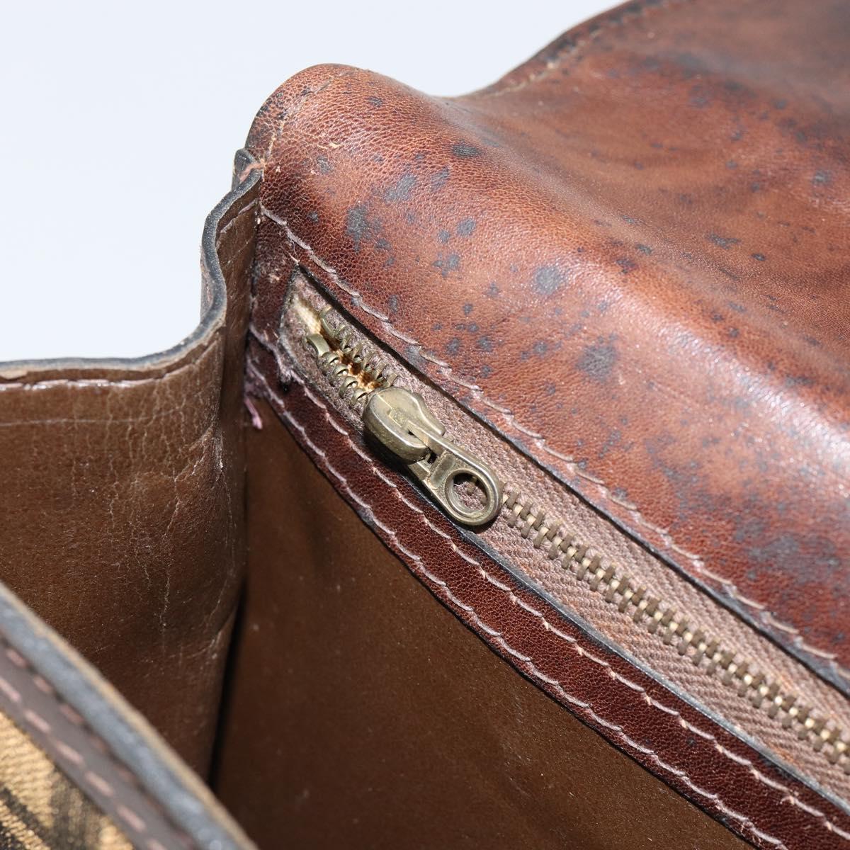 FENDI Zucca Canvas Shoulder Bag Black Brown Auth ar13782