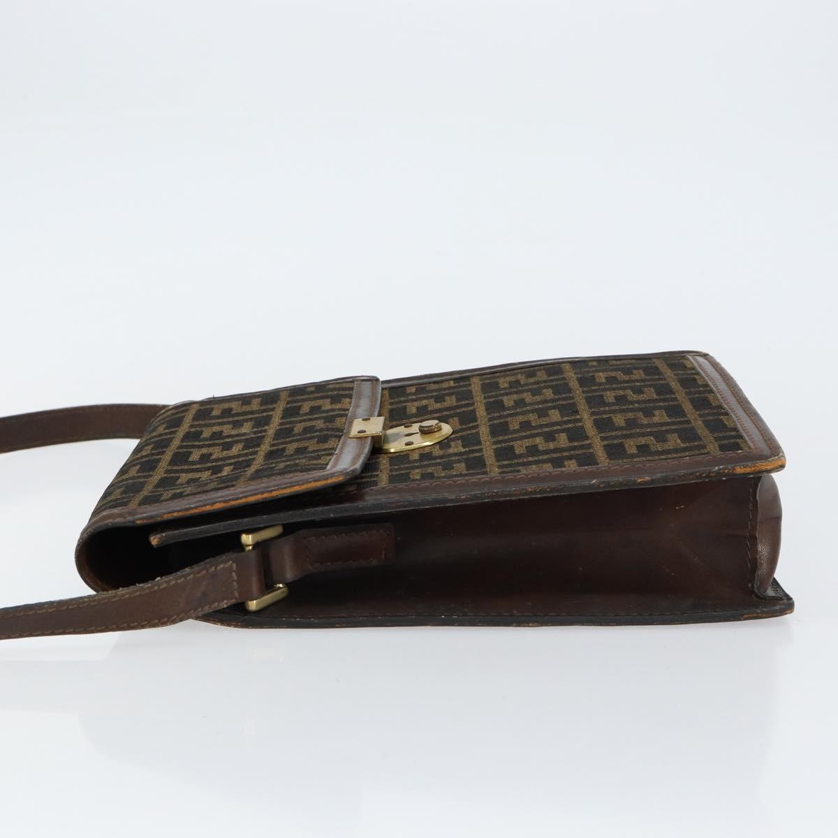 FENDI Zucca Canvas Shoulder Bag Black Brown Auth ar13782