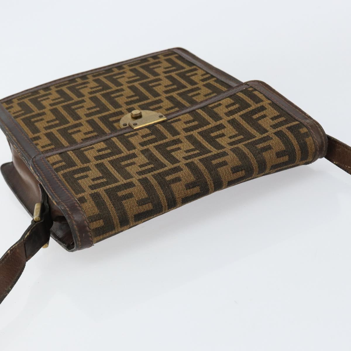 FENDI Zucca Canvas Shoulder Bag Black Brown Auth ar13782