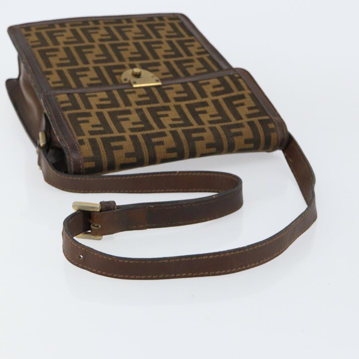 FENDI Zucca Canvas Shoulder Bag Black Brown Auth ar13782