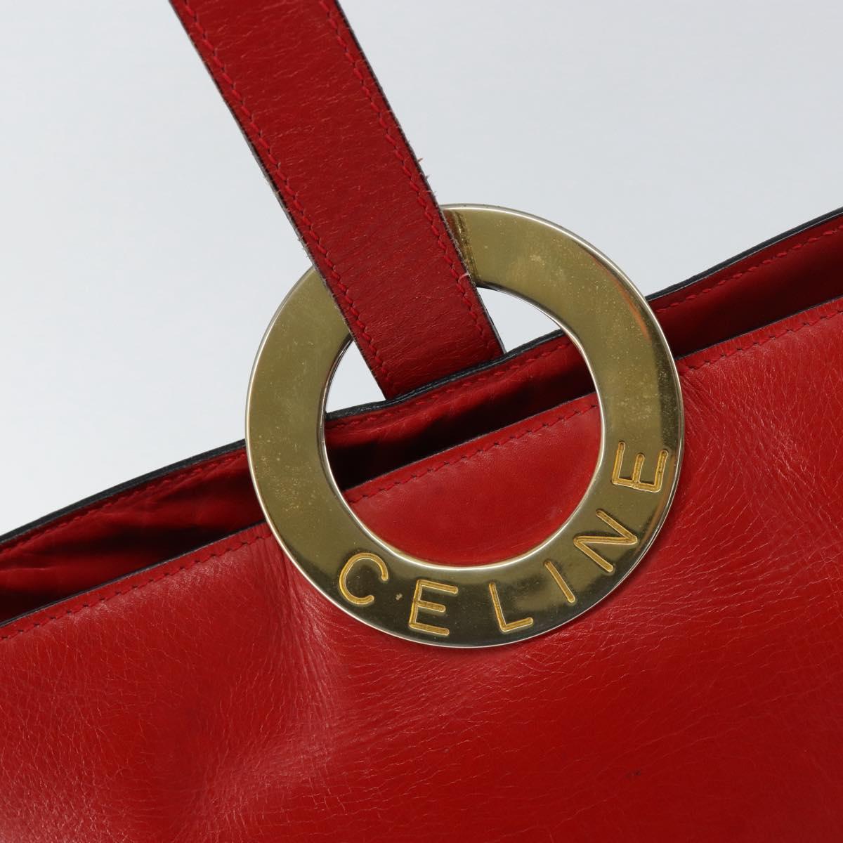 CELINE Circle Shoulder Bag Leather Red Gold Auth ar13783