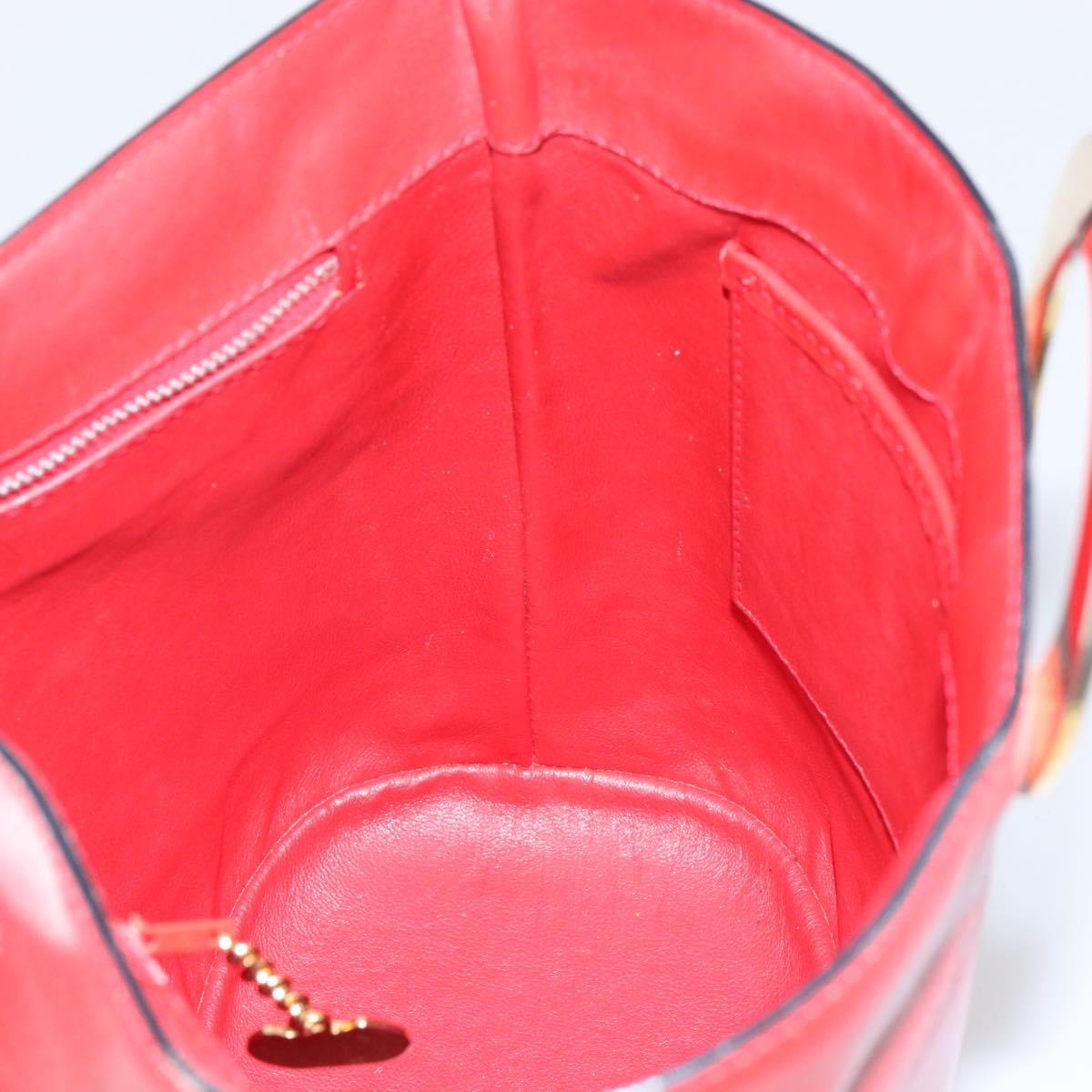 CELINE Circle Shoulder Bag Leather Red Gold Auth ar13783