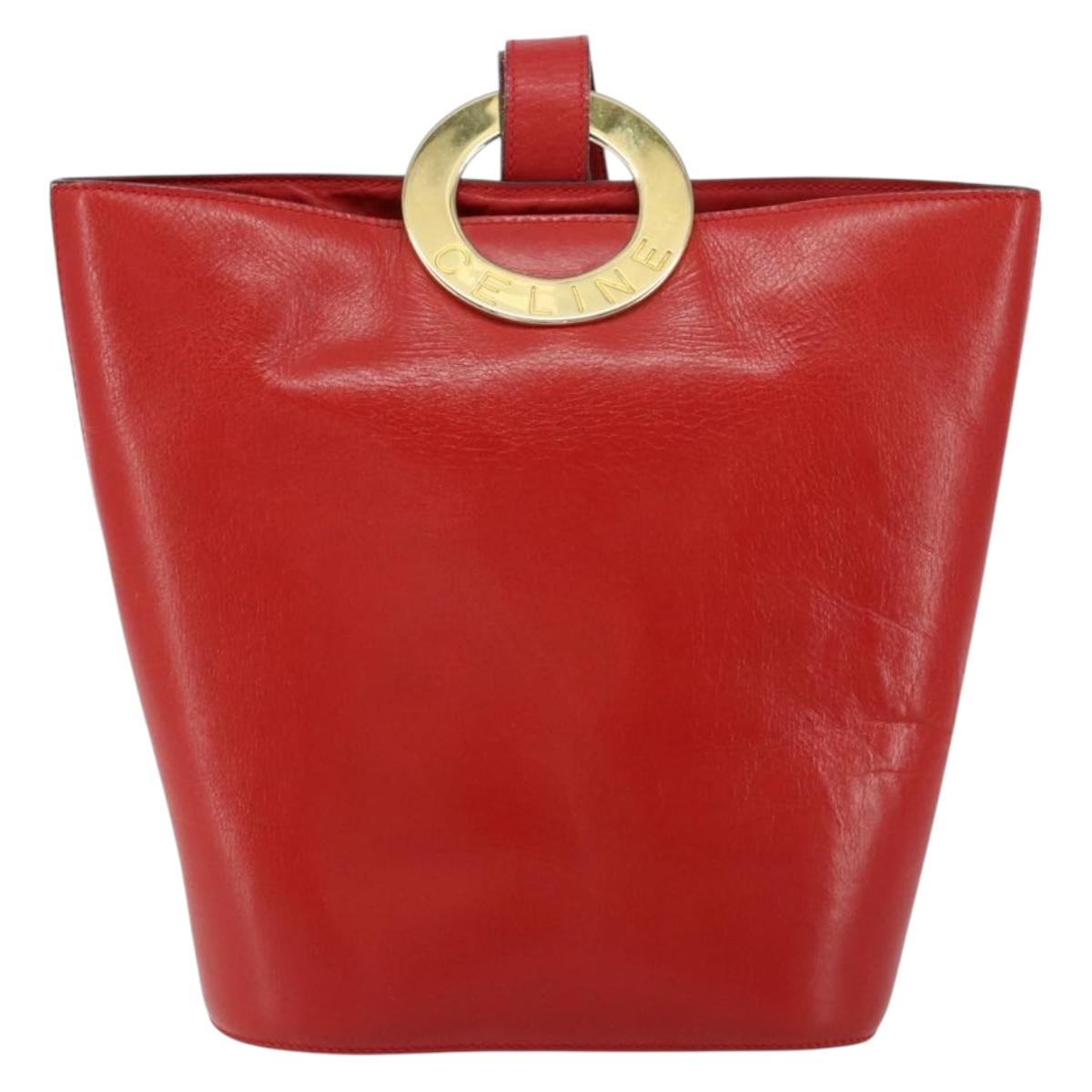 CELINE Circle Shoulder Bag Leather Red Gold Auth ar13783