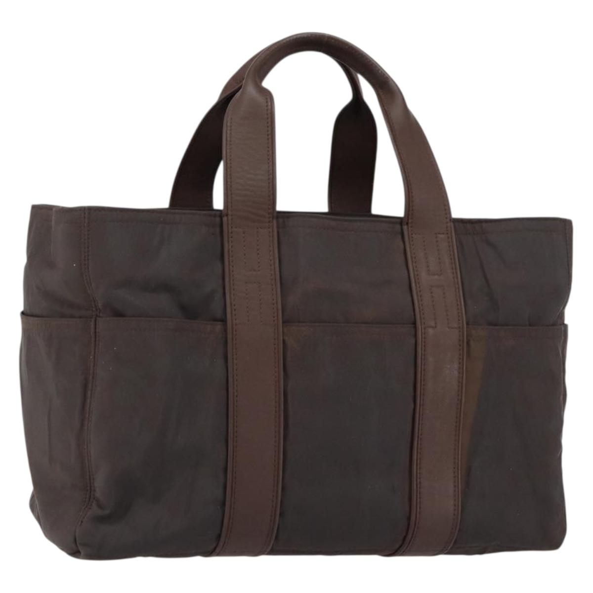 HERMES Akapu Luco MM Hand Bag Nylon Dark Brown Auth ar13784
