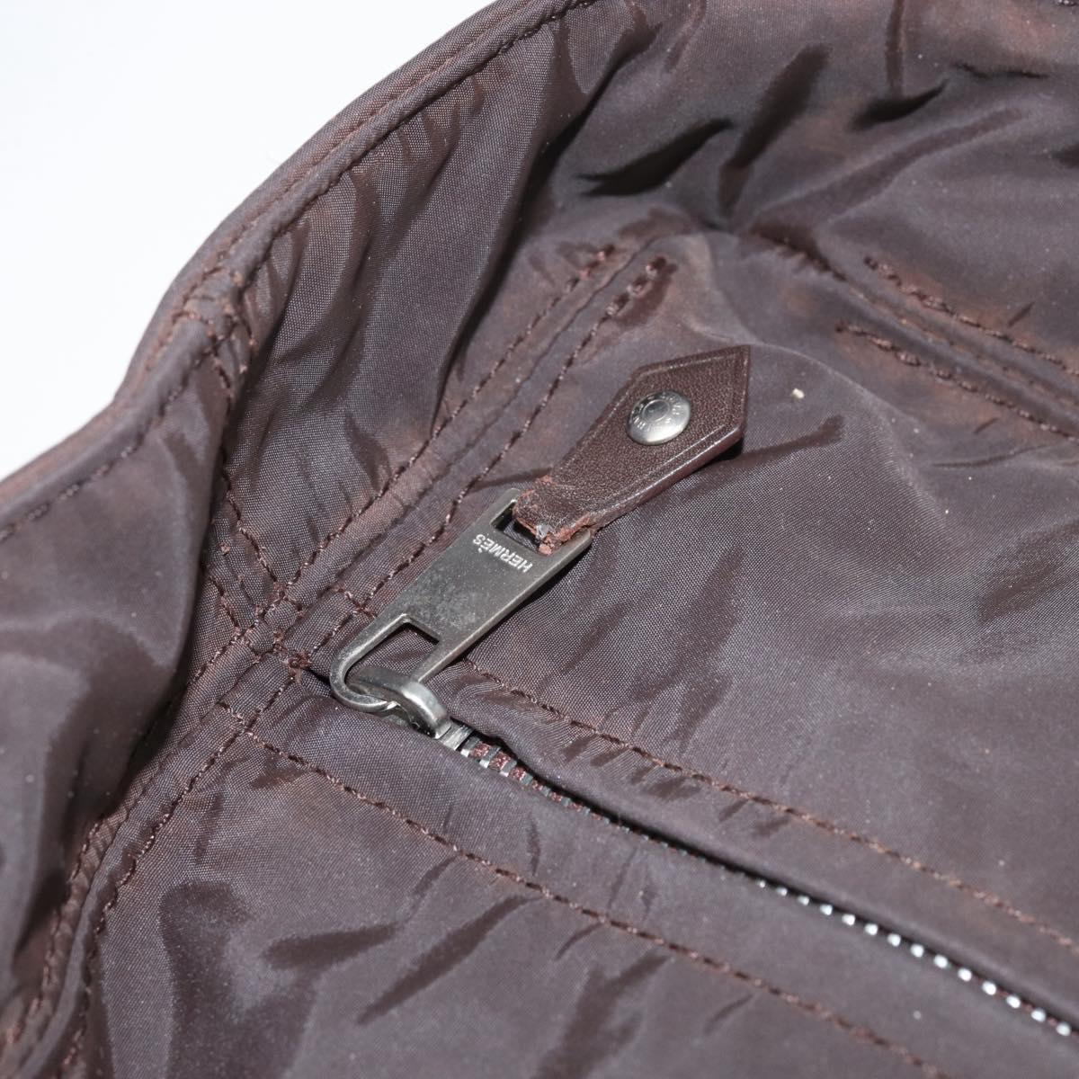 HERMES Akapu Luco MM Hand Bag Nylon Dark Brown Auth ar13784