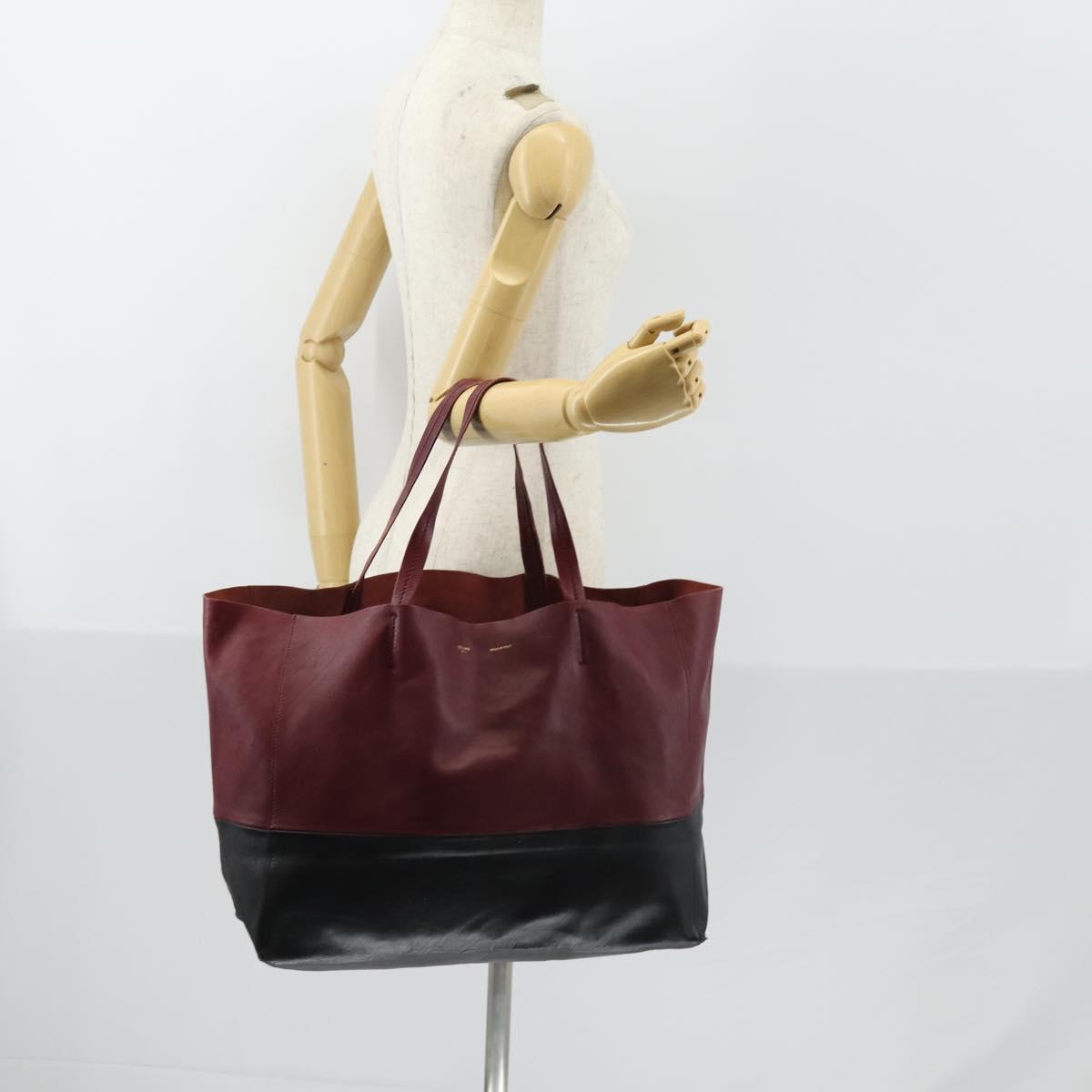 CELINE Horizontalkava Tote Bag Leather Bordeaux Gold Auth ar13790