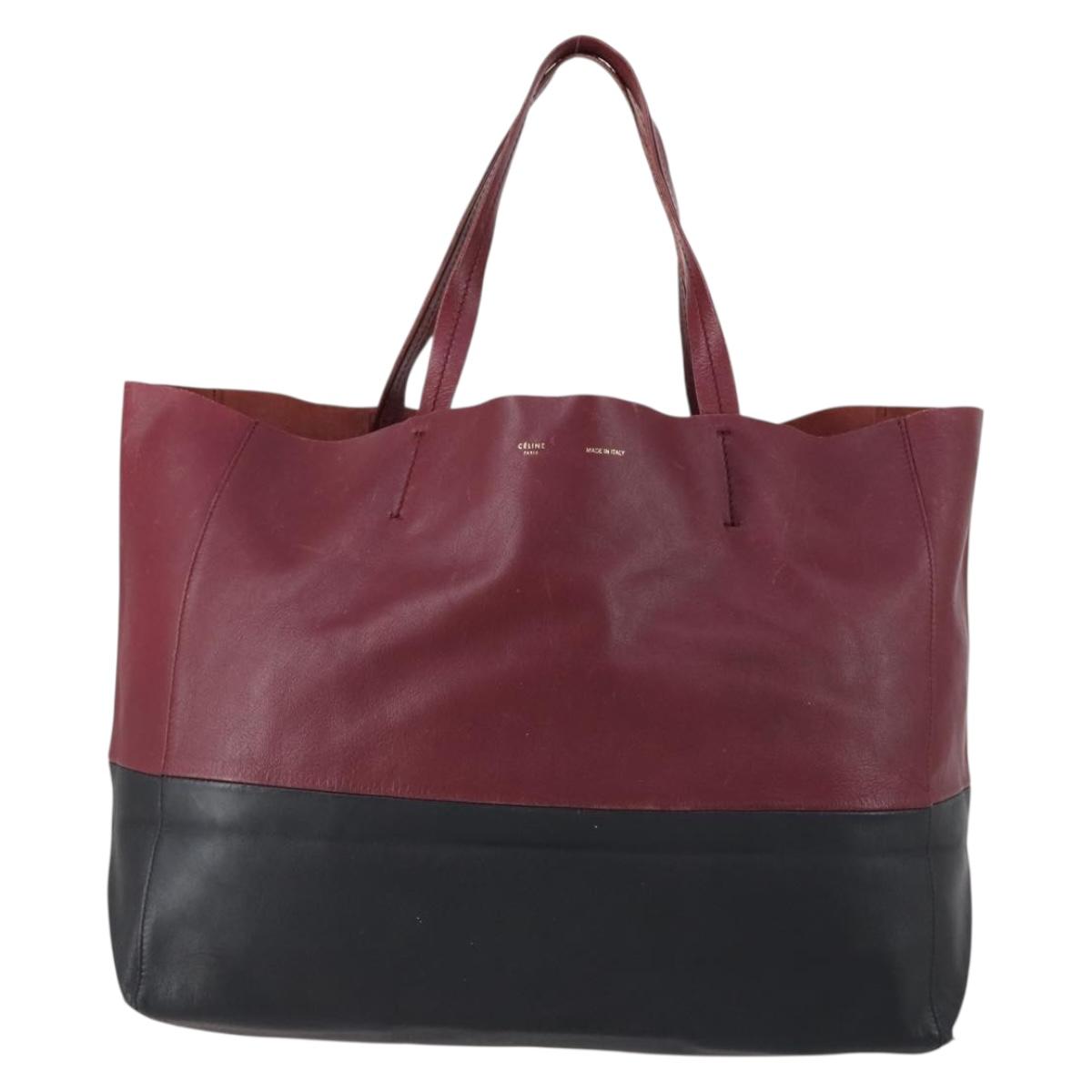 CELINE Horizontalkava Tote Bag Leather Bordeaux Gold Auth ar13790