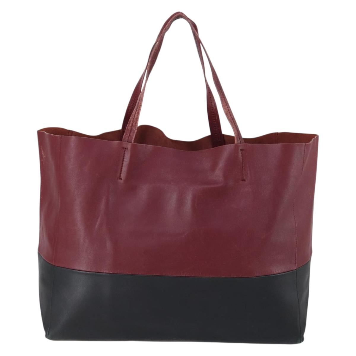 CELINE Horizontalkava Tote Bag Leather Bordeaux Gold Auth ar13790