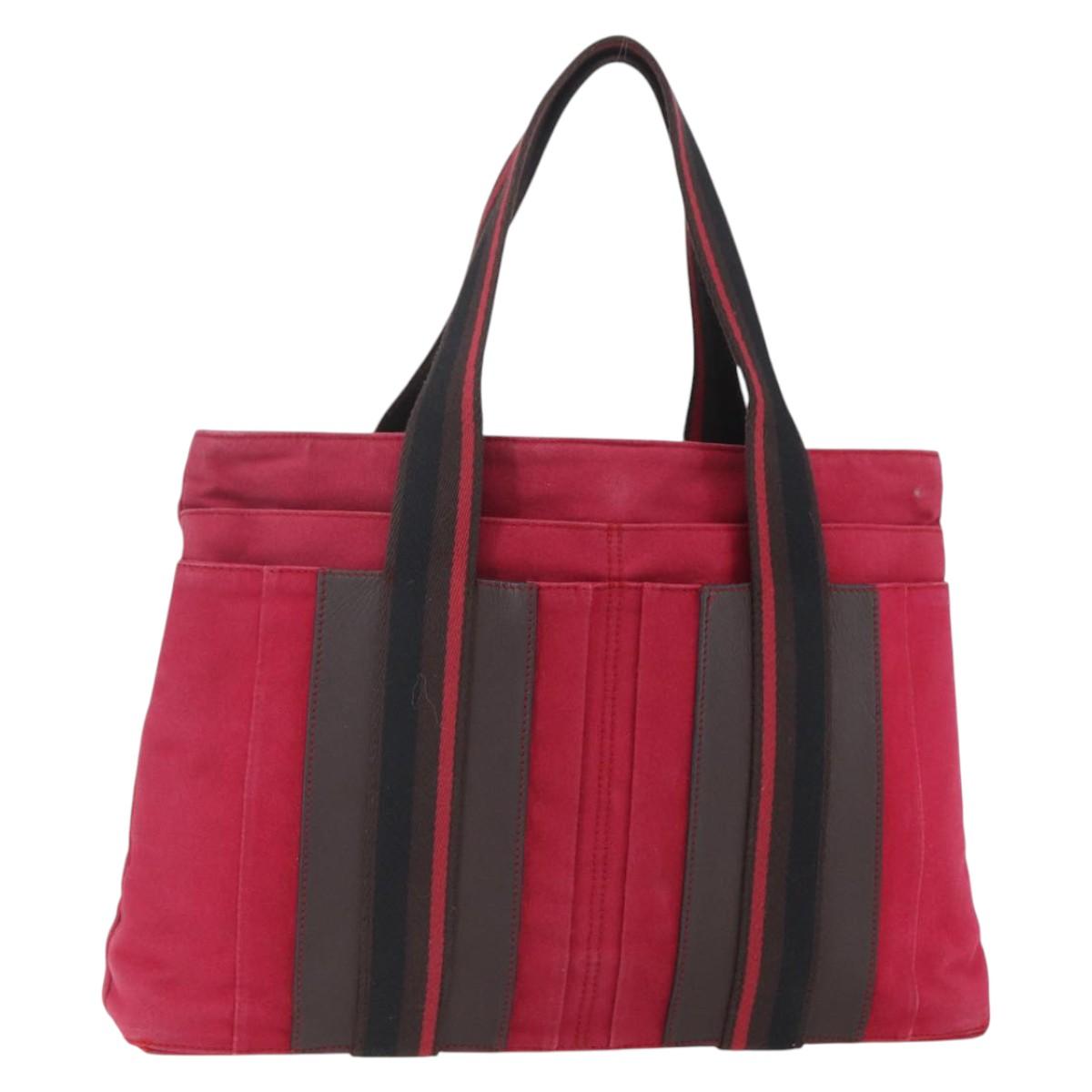 HERMES Trocha Horizontal Zonal MM Tote Bag Canvas Red Silver Auth ar13791