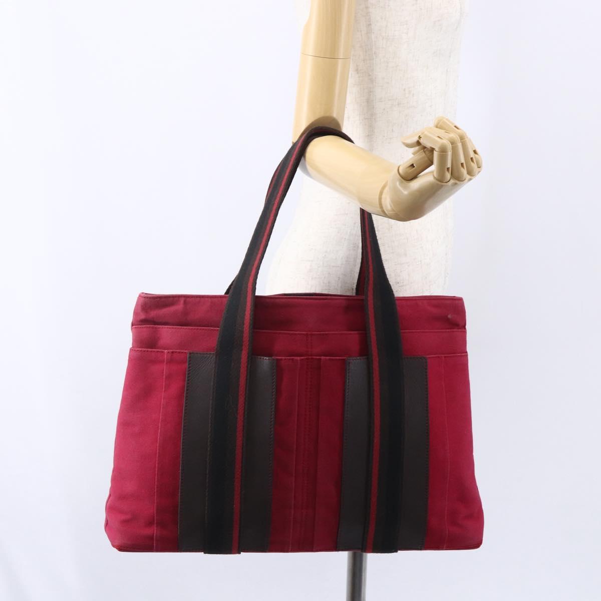 HERMES Trocha Horizontal Zonal MM Tote Bag Canvas Red Silver Auth ar13791