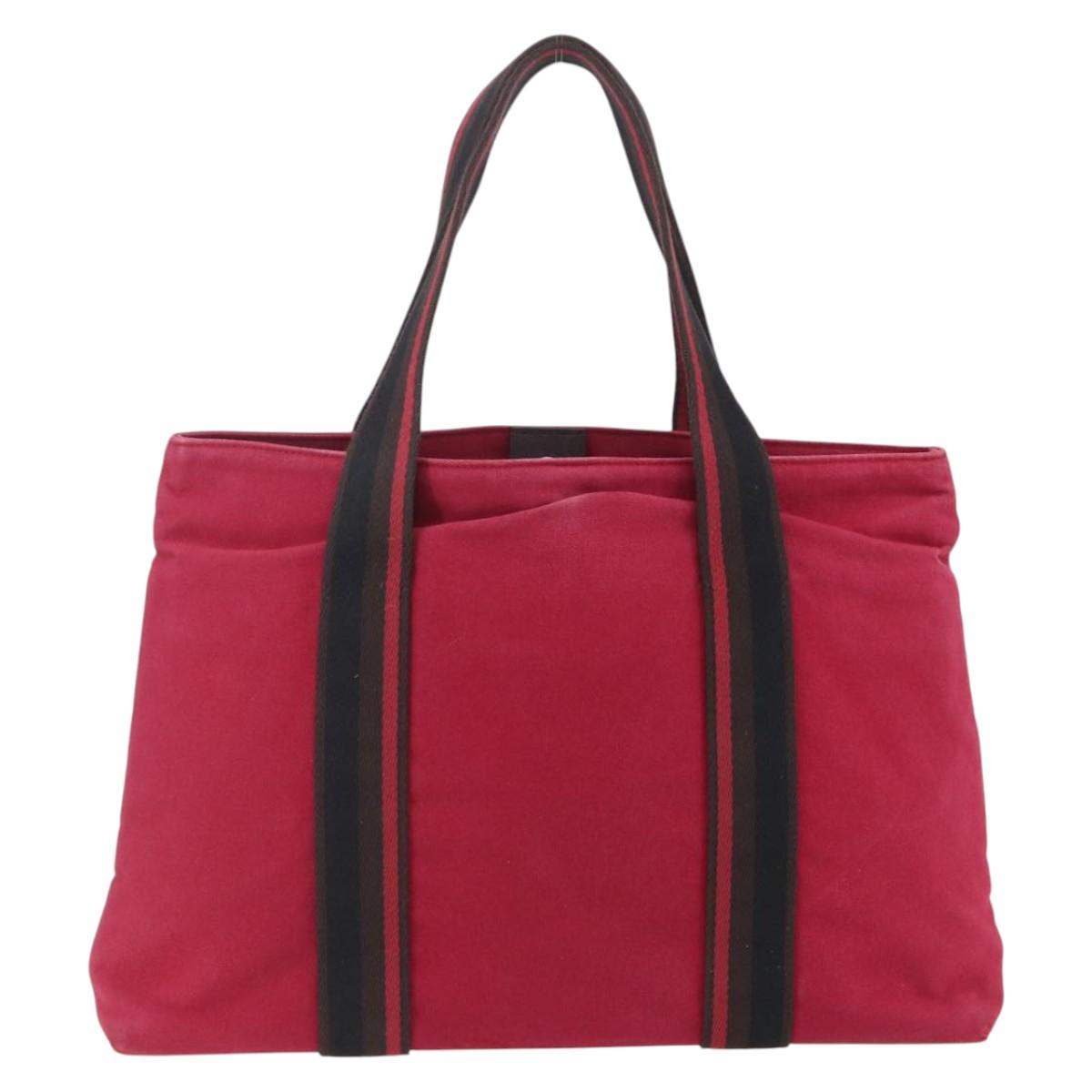 HERMES Trocha Horizontal Zonal MM Tote Bag Canvas Red Silver Auth ar13791