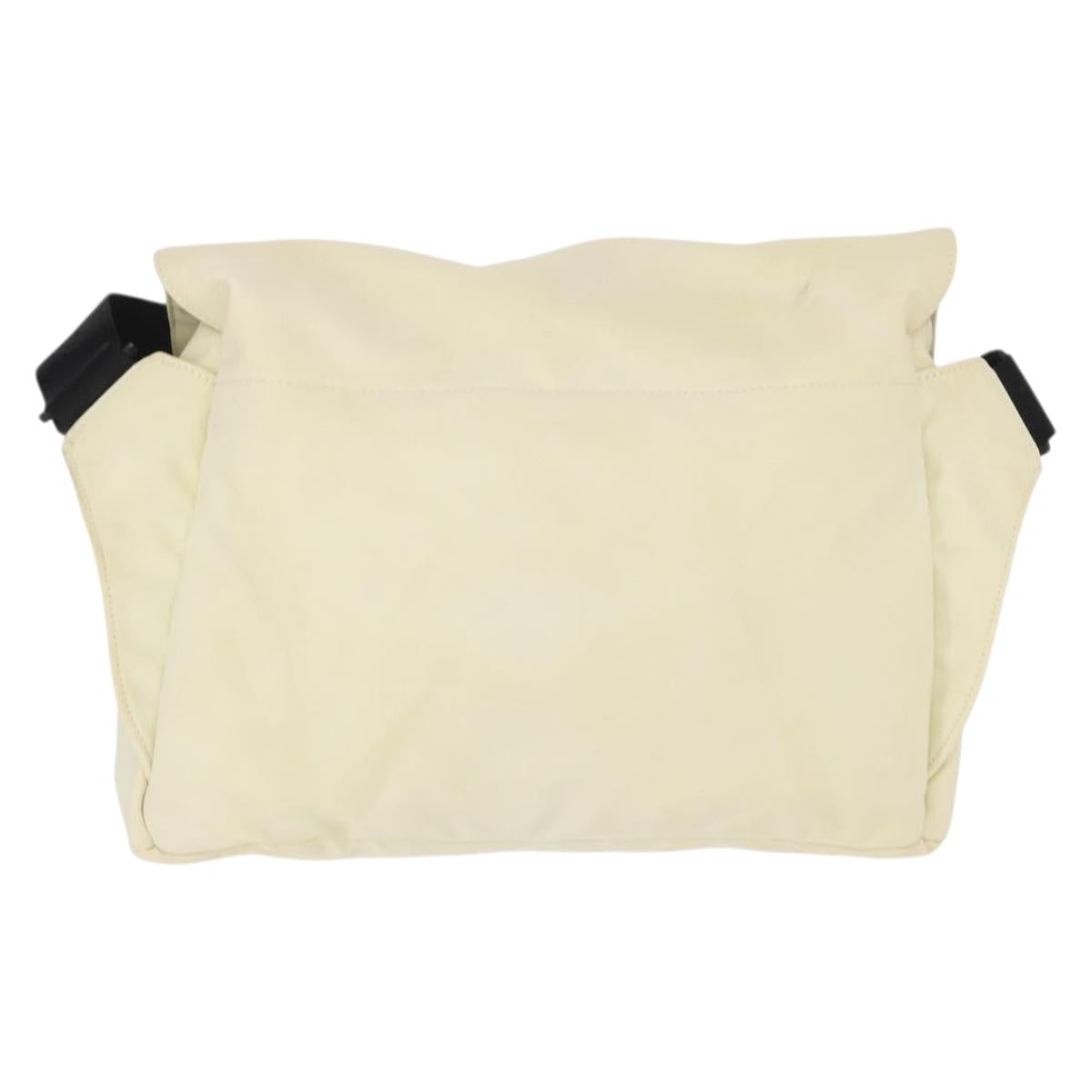 CHANEL Sports Line COCO Mark Shoulder Bag Nylon Ivory Black CC Auth ar13792