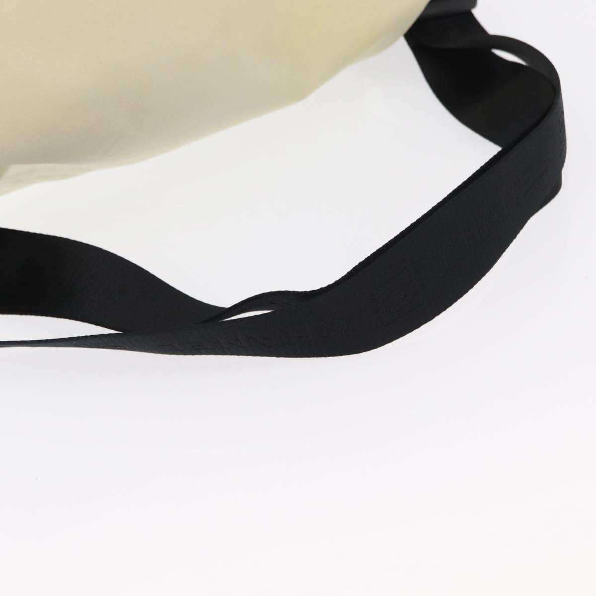CHANEL Sports Line COCO Mark Shoulder Bag Nylon Ivory Black CC Auth ar13792
