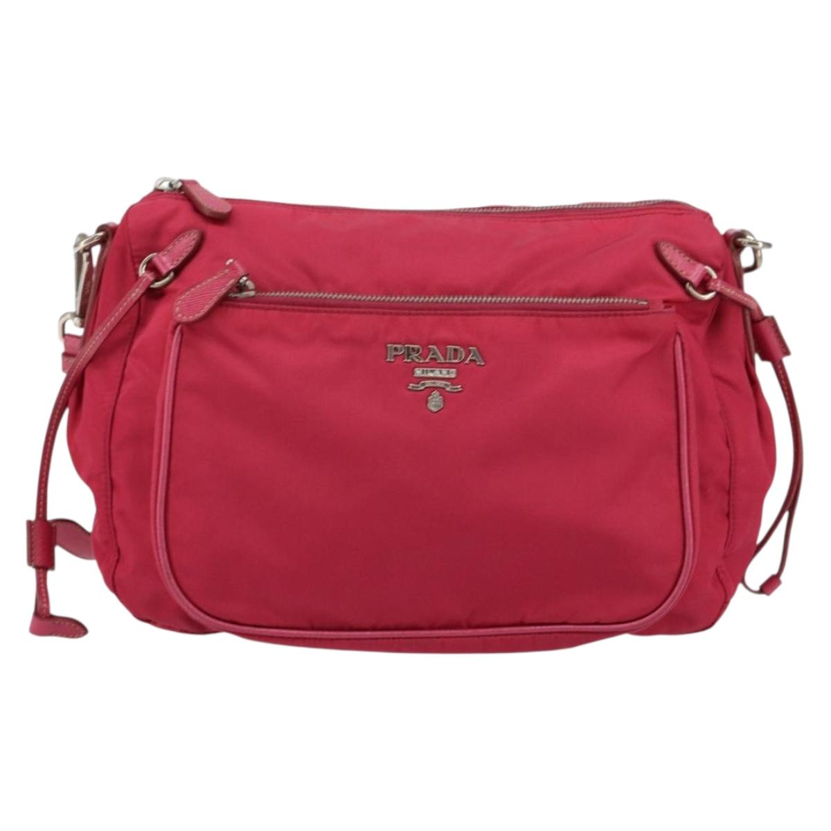 PRADA Shoulder Bag Nylon Pink Silver Auth ar13793