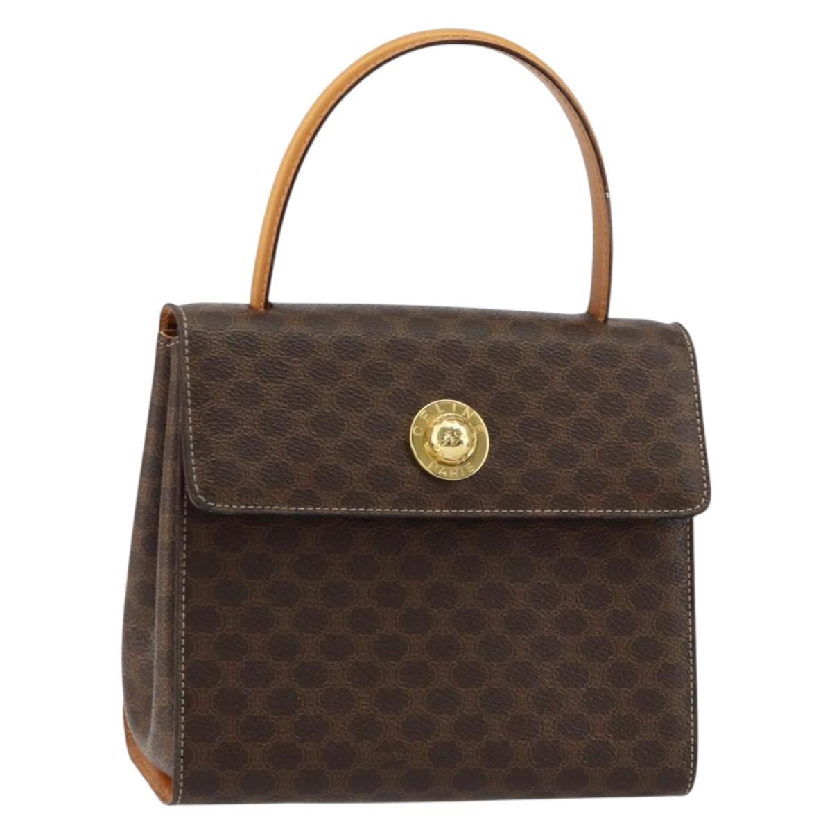 CELINE Macadam Canvas Hand Bag PVC Leather Brown Gold Auth ar13796