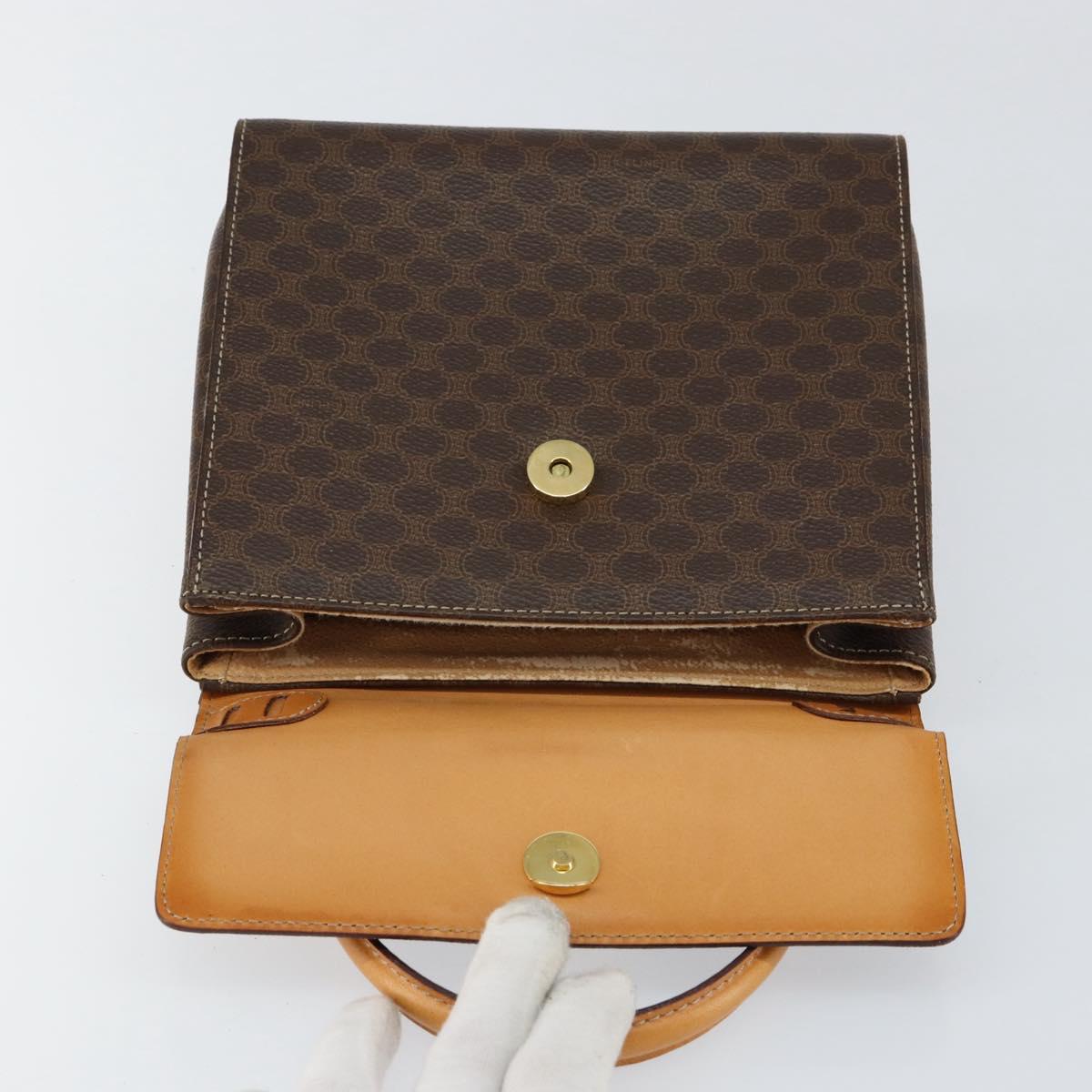 CELINE Macadam Canvas Hand Bag PVC Leather Brown Gold Auth ar13796