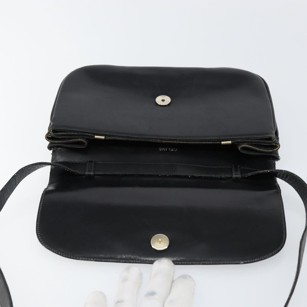 CELINE Horse Carriage Shoulder Bag Leather Black Gold Auth ar13797
