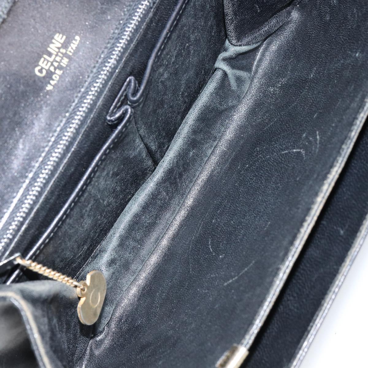 CELINE Horse Carriage Shoulder Bag Leather Black Gold Auth ar13797