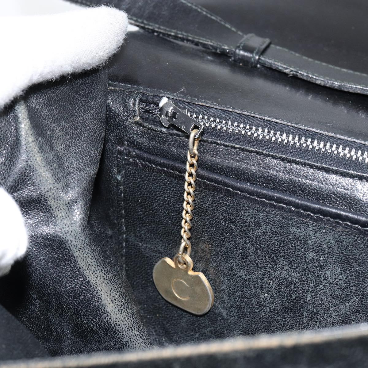 CELINE Horse Carriage Shoulder Bag Leather Black Gold Auth ar13797