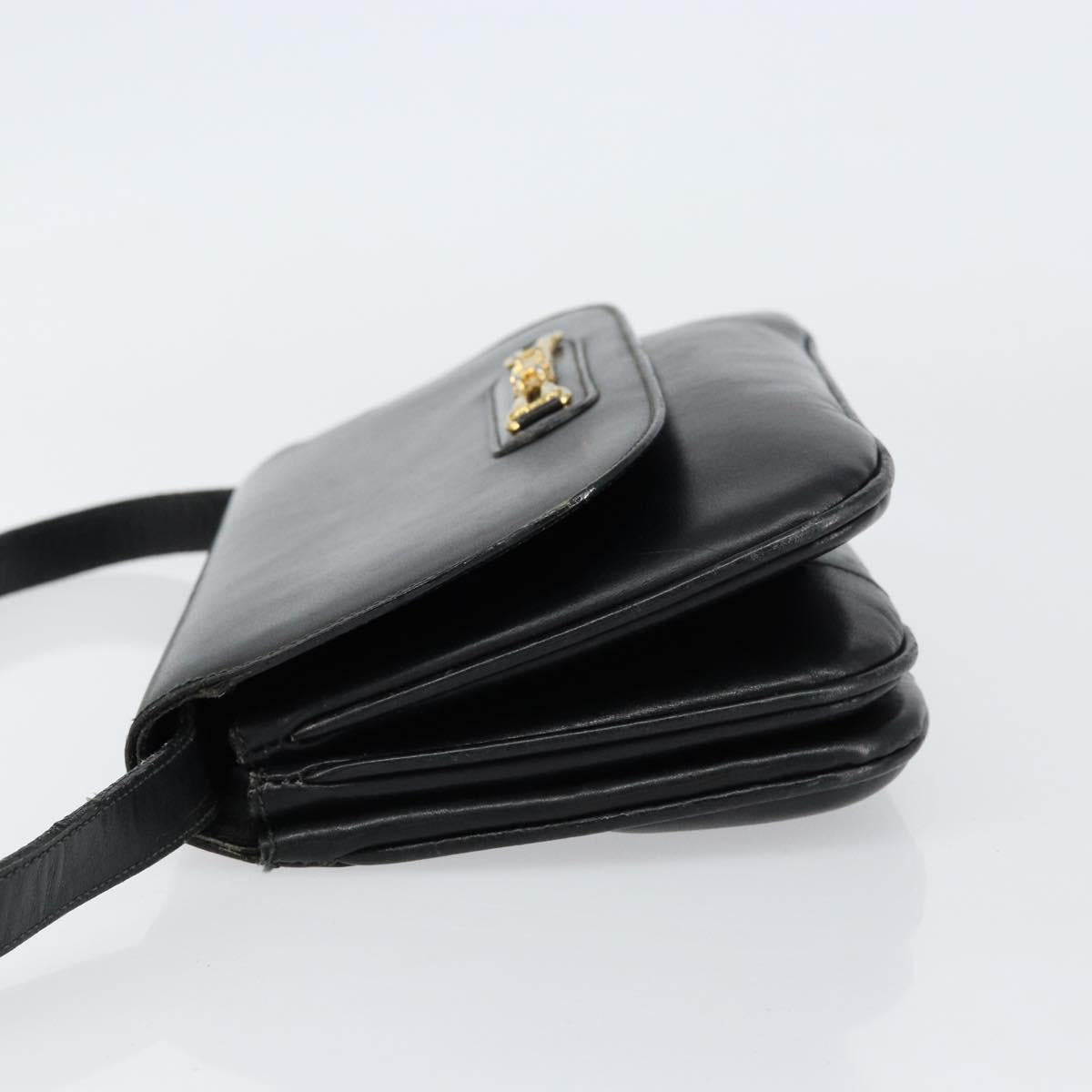 CELINE Horse Carriage Shoulder Bag Leather Black Gold Auth ar13797