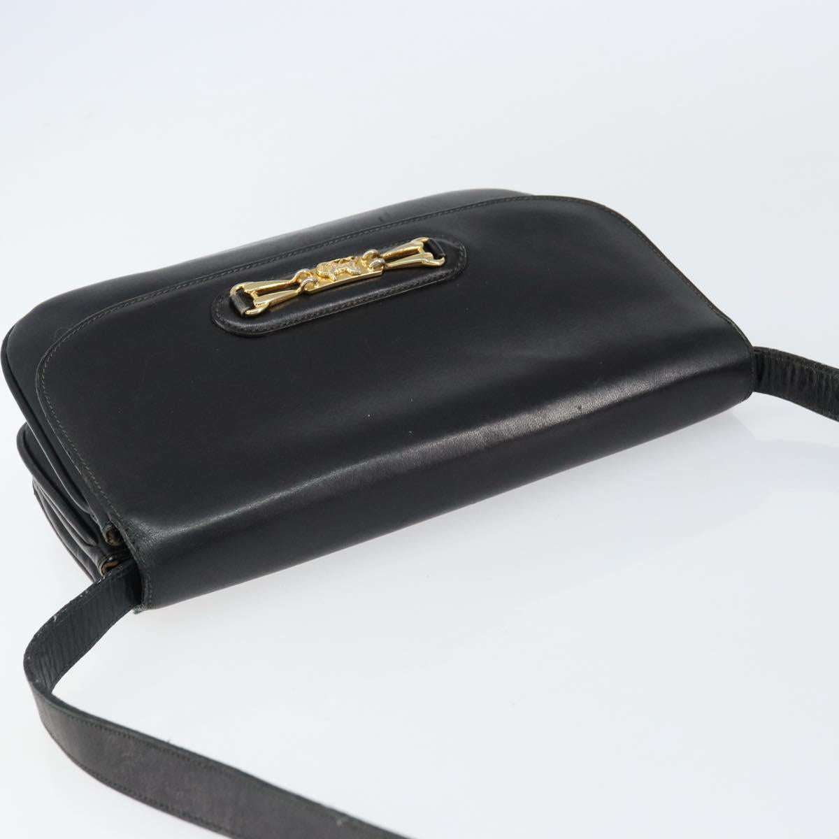CELINE Horse Carriage Shoulder Bag Leather Black Gold Auth ar13797