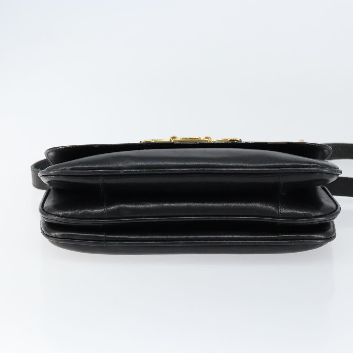 CELINE Horse Carriage Shoulder Bag Leather Black Gold Auth ar13797