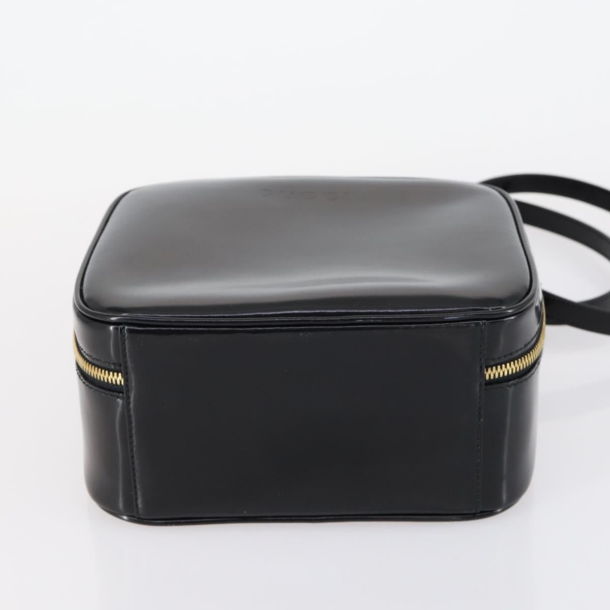 GUCCI Hand Bag Enamel 2way Black Gold 000 2040 0323 Auth ar13798