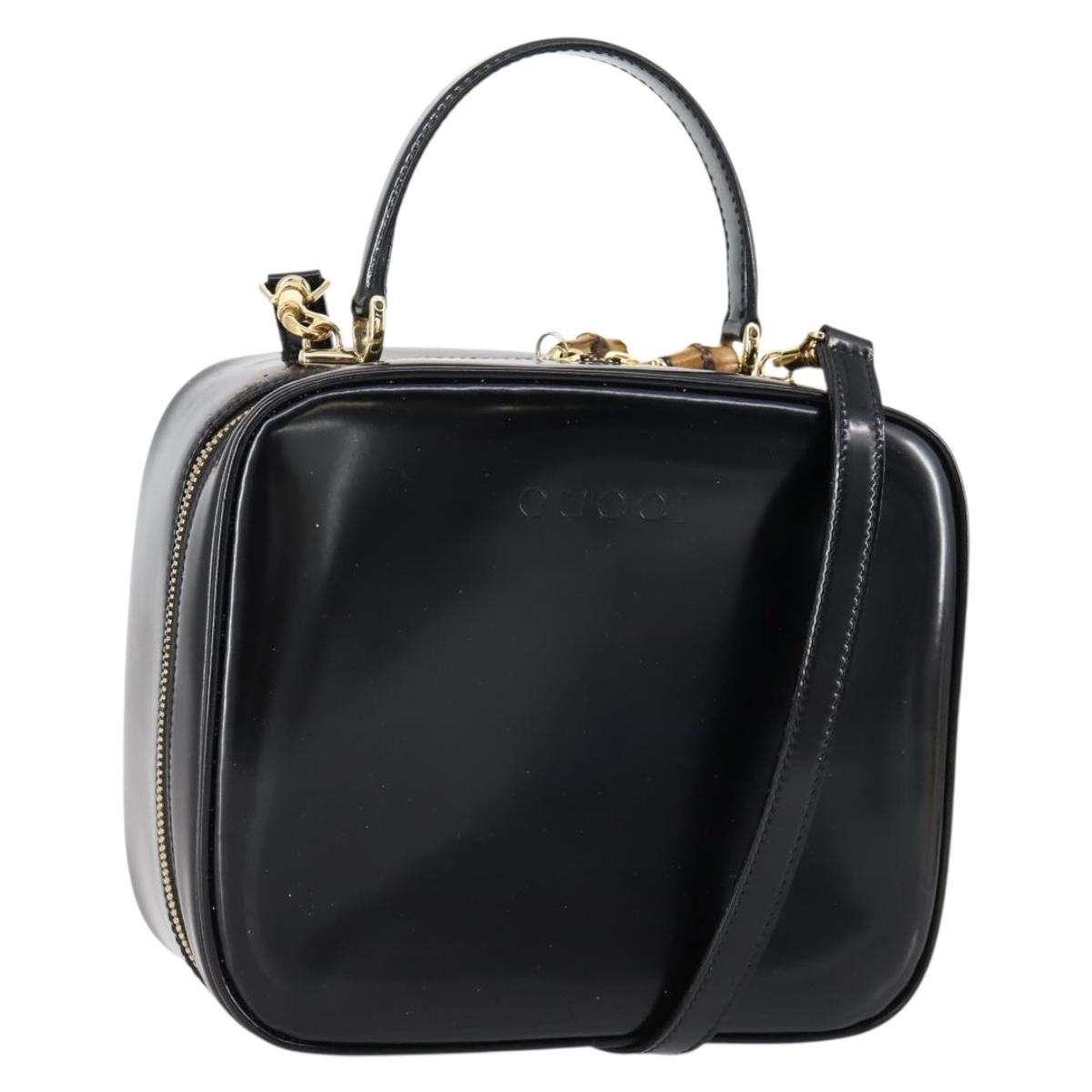 GUCCI Hand Bag Enamel 2way Black Gold 000 2040 0323 Auth ar13798