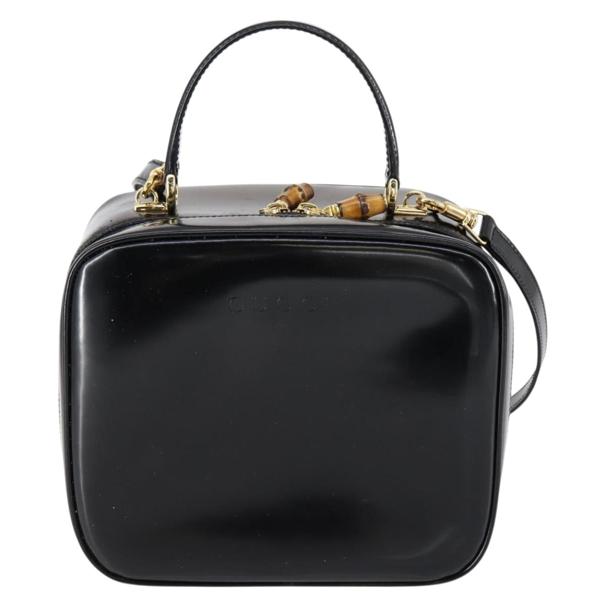 GUCCI Hand Bag Enamel 2way Black Gold 000 2040 0323 Auth ar13798
