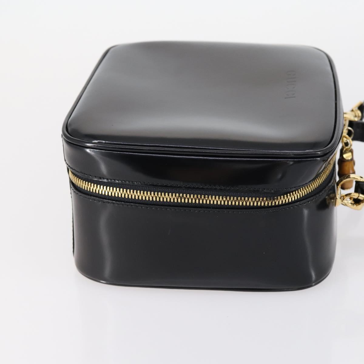 GUCCI Hand Bag Enamel 2way Black Gold 000 2040 0323 Auth ar13798