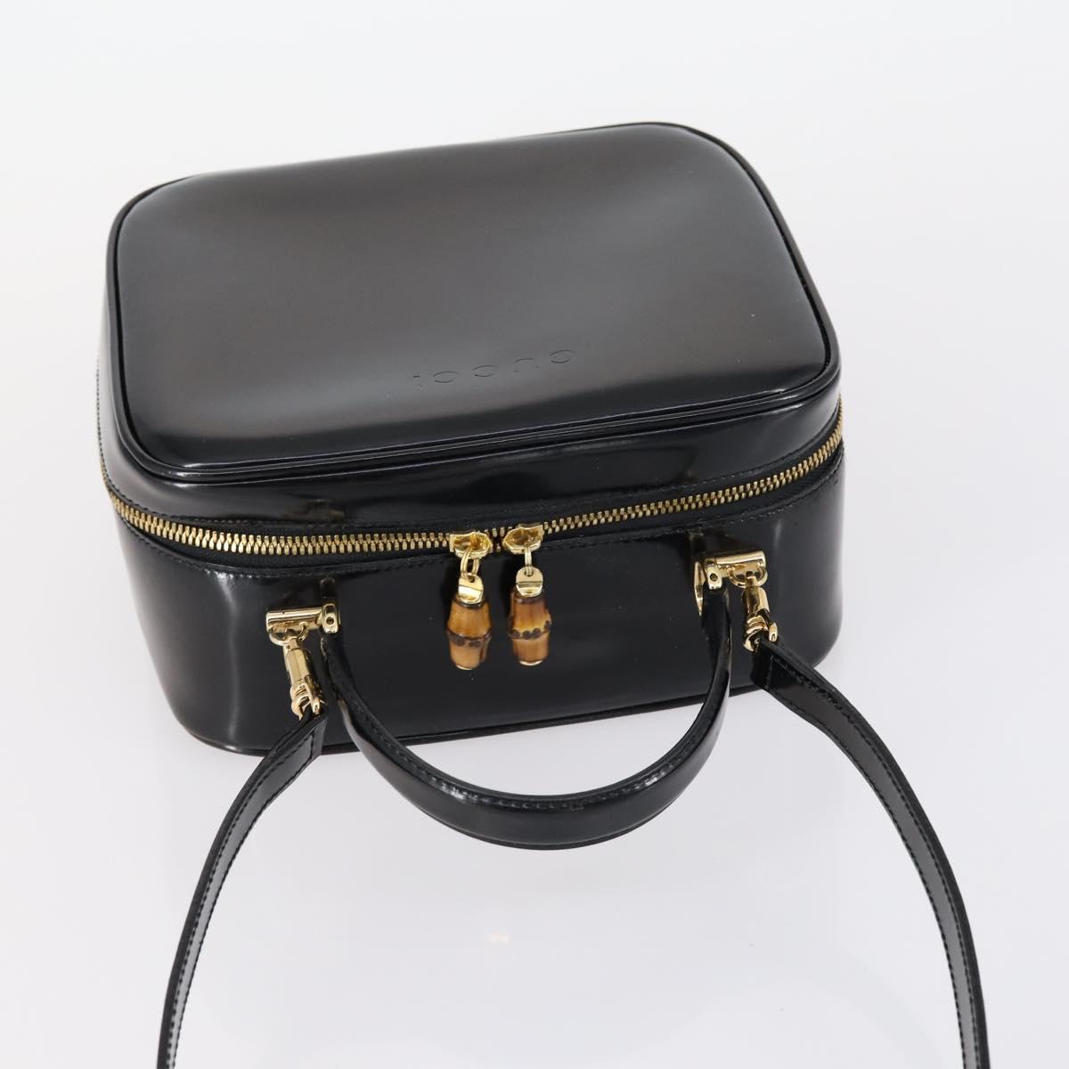 GUCCI Hand Bag Enamel 2way Black Gold 000 2040 0323 Auth ar13798