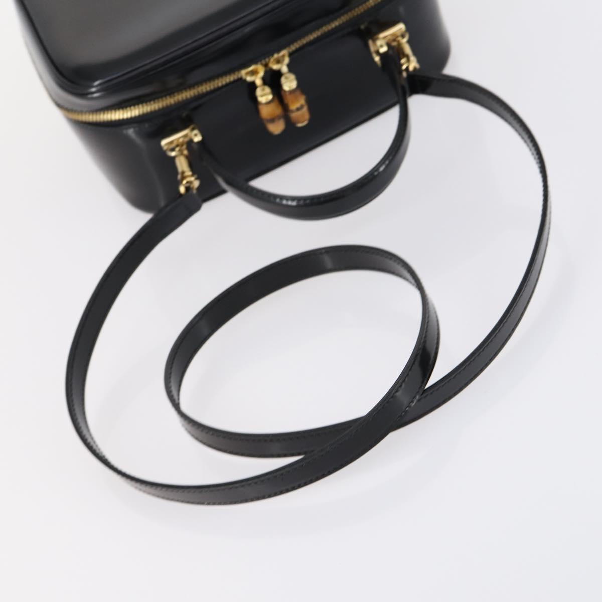 GUCCI Hand Bag Enamel 2way Black Gold 000 2040 0323 Auth ar13798