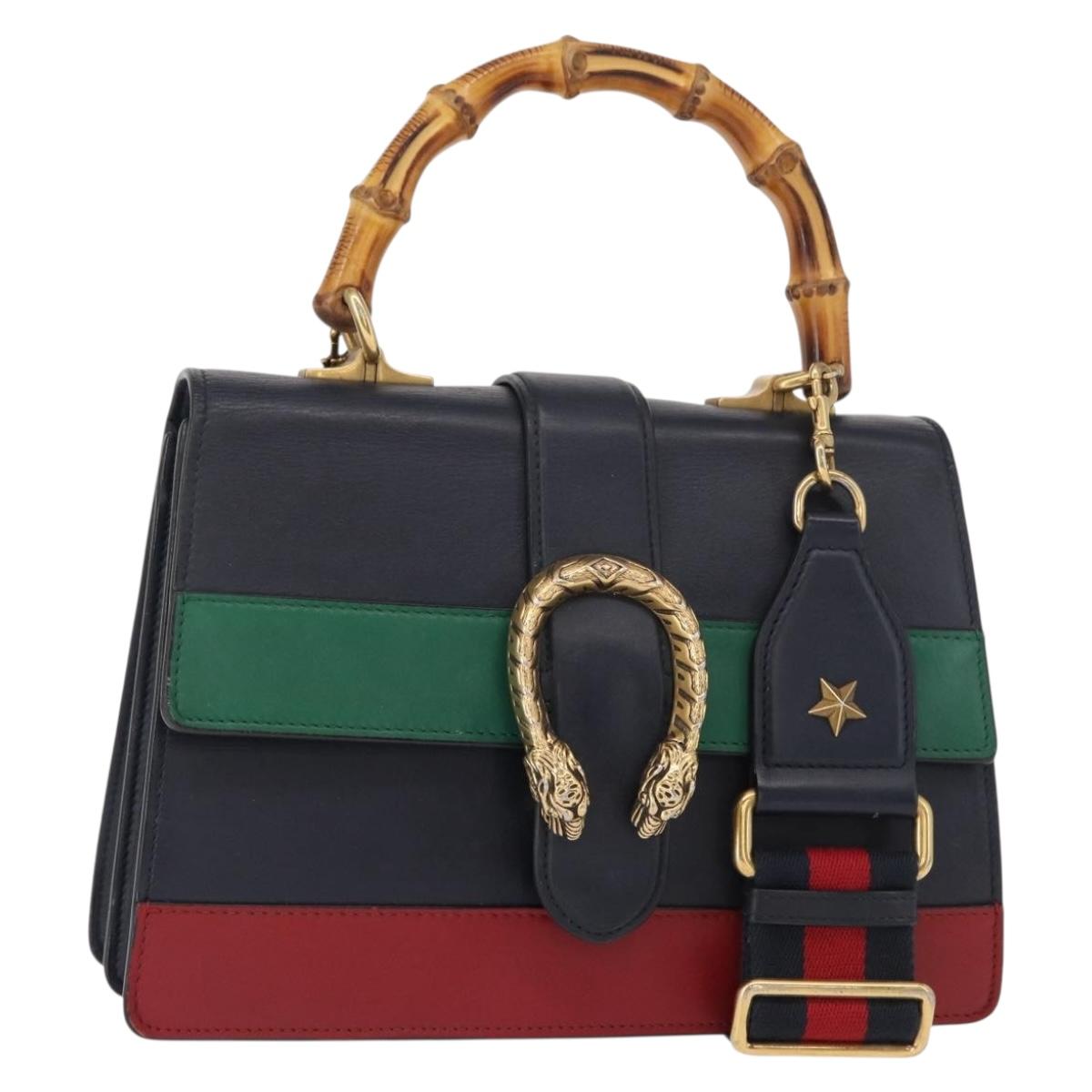 GUCCI Bamboo Dionysus Hand Bag Leather Red Navy Green 448075 Auth ar13800