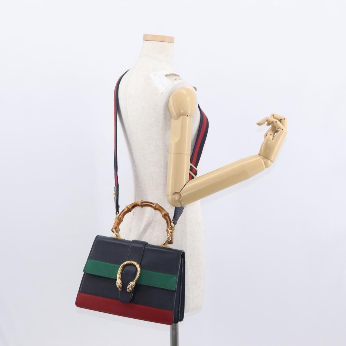 GUCCI Bamboo Dionysus Hand Bag Leather Red Navy Green 448075 Auth ar13800