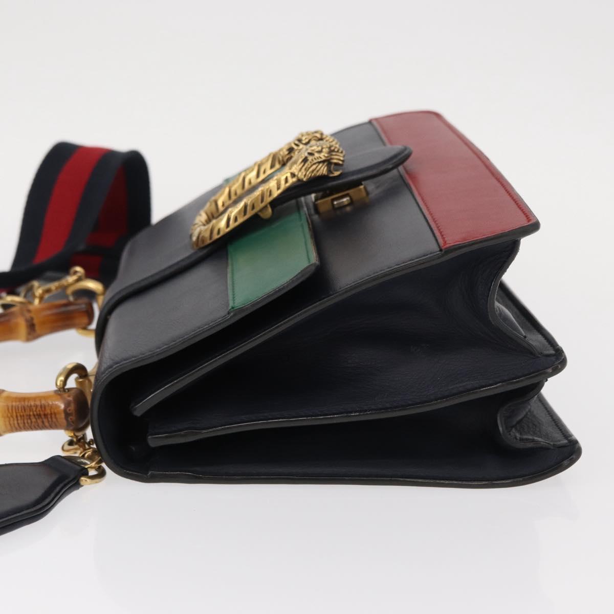 GUCCI Bamboo Dionysus Hand Bag Leather Red Navy Green 448075 Auth ar13800