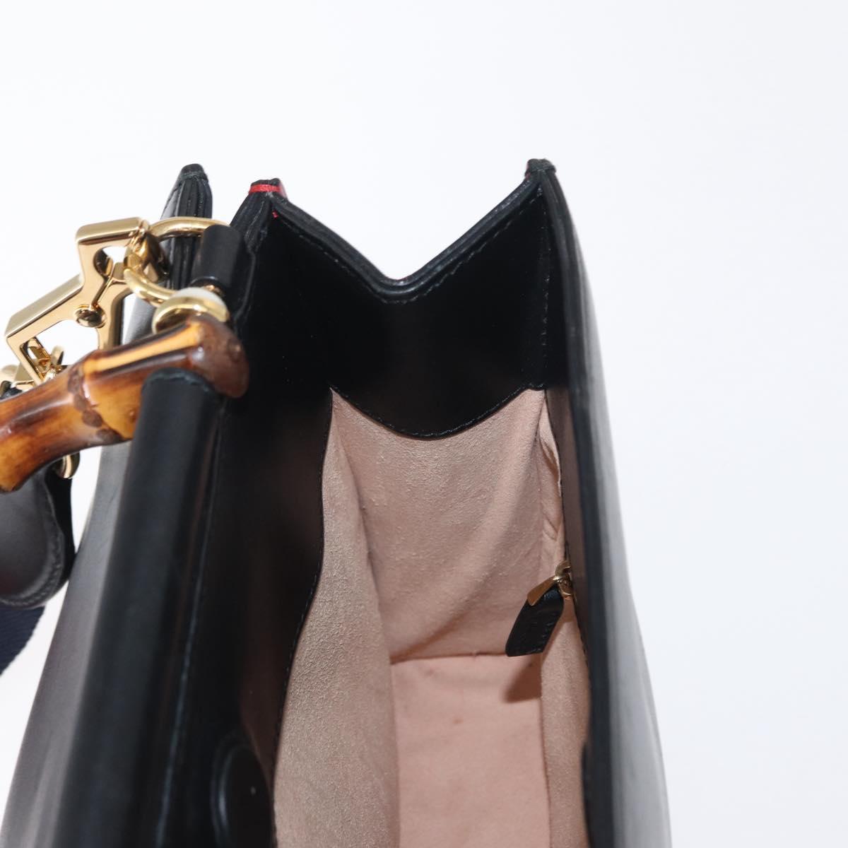 GUCCI Bamboo Sherry Line Nim Fair Bag Leather 2way Black 459076 Auth ar13801