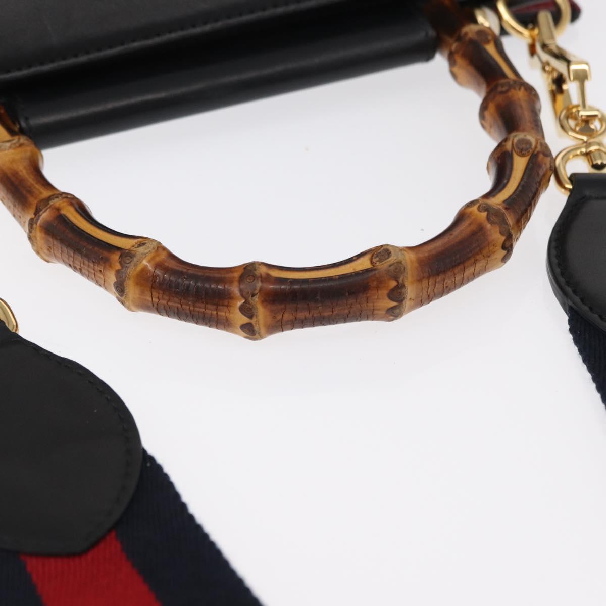 GUCCI Bamboo Sherry Line Nim Fair Bag Leather 2way Black 459076 Auth ar13801