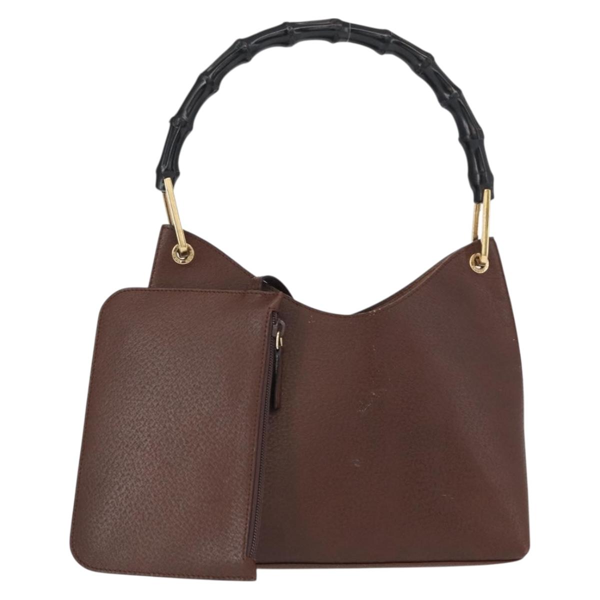 GUCCI Bamboo Hand Bag Leather Brown Gold 001 1883 Auth ar13802