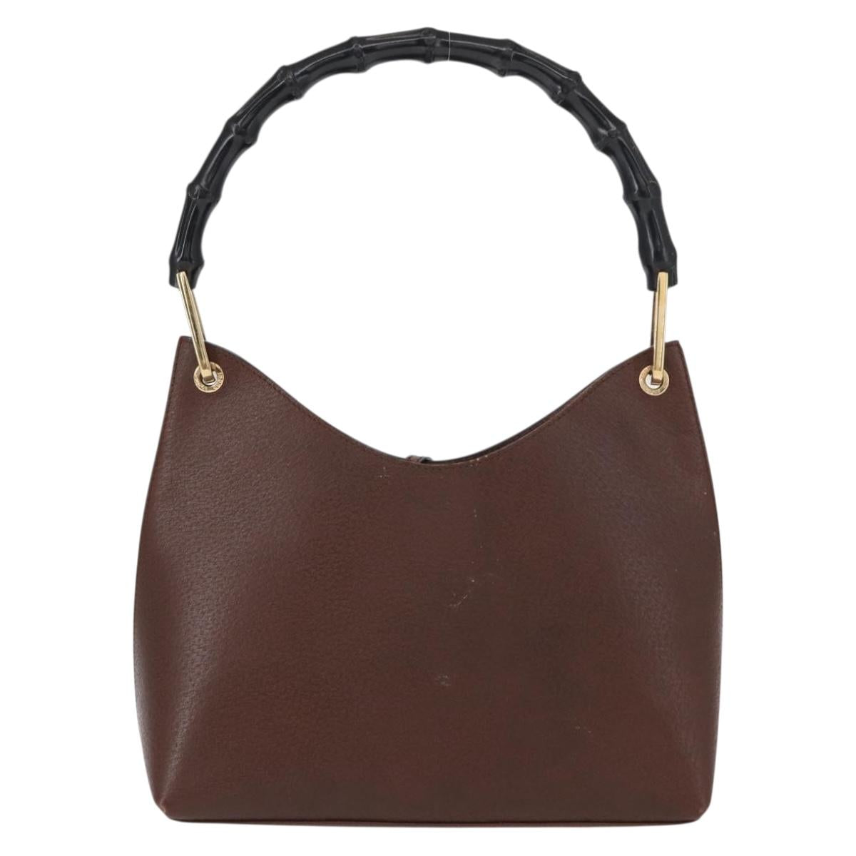 GUCCI Bamboo Hand Bag Leather Brown Gold 001 1883 Auth ar13802