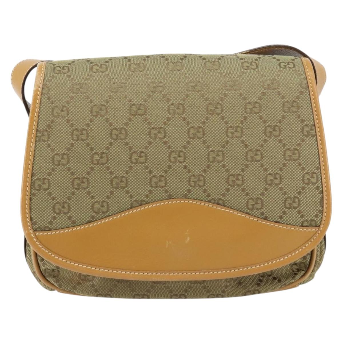 GUCCI GG Canvas Shoulder Bag Beige Gold Auth ar13804