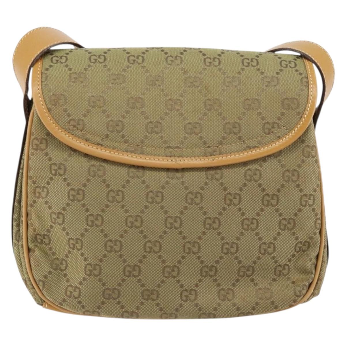 GUCCI GG Canvas Shoulder Bag Beige Gold Auth ar13804
